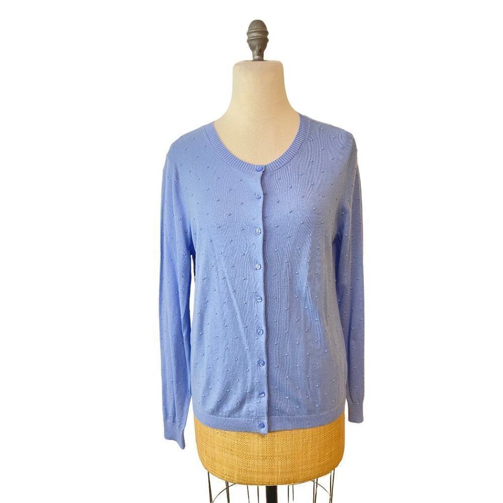 Lord & Taylor Hydrangea Swiss Dot Cardigan Sweater Large NWT